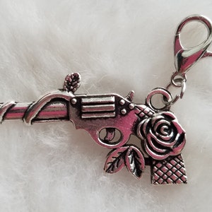 Guns 'n' Roses Charm Guns and Roses Charm Pistol Charm Gun Charm Gun Jewelry Rose Gun Charm Clip On Charm image 1