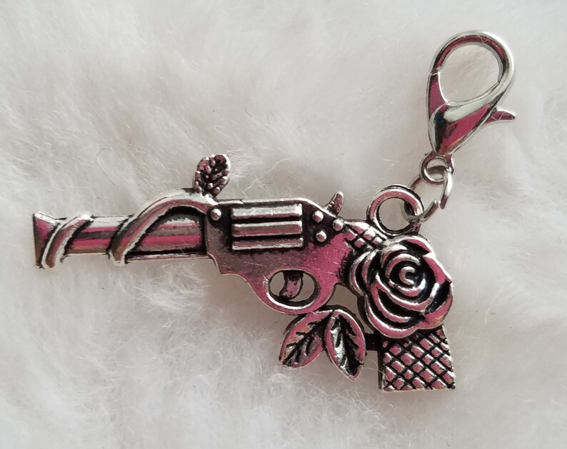 Guns 'n' Roses Charm Guns and Roses Charm Pistol Charm Gun Charm Gun Jewelry Rose Gun Charm Clip On Charm image 1