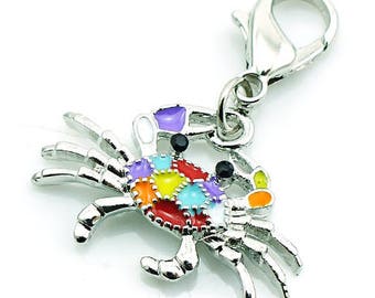 Crab Charm | Colorful Crab Charm | Crab Jewelry | Clip On Charm | Beach Jewelry | Ocean Jewelry | Mermaid Charm