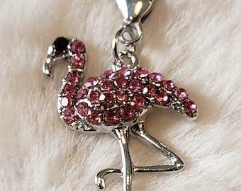 Pink Flamingo Pendant | Rhinestone Flamingo | Flamingo Gift | Tropical Bird Pendant | Key West Charm | Florida Charm