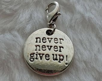 Never Never Give-Up  Charm | Churchill Quote Charm | Perseverance Charm | Backpack Charms | Keychain Charms | Zipper Charms | Bulk Charms