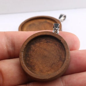 Dark Brown Wood Pendant Tray | Fits 25mm cabochon | Fits 30mm cabochon | Wood Pendant Bezel | Pack of 5