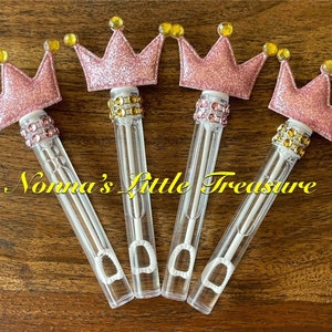 12 Crown Bubble Favor Wands,Princess Birthday Party Bubble Favors,Pink And Gold Party Bubbles,Bubble Favors,Crown Birthday Party Favor,