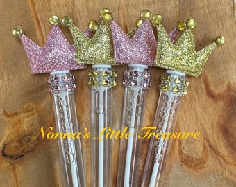 Crown Bubble Favors - Princess Birthday Party - Pink and Gold Glitter