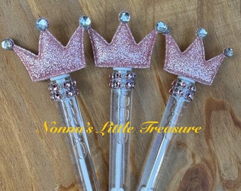 Crown Bubble Favors, Pink Glitter Crown Bubble Wands, Princess Party Favors, Birthday Decorations