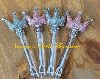 Princess Crown Bubble Favor Wands,Princess Birthday Party Favor,Crown Birthday,Bubble Favor,Baby Shower Favor,Pink And Silver,First Birthday
