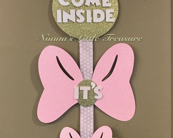 Minnie Mouse Door Sign, Pink and Gold First Birthday Party Decor