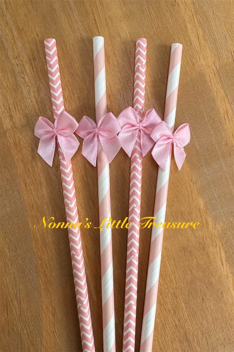 Pink Bow Paper Straws, Bridal Shower Party Decor - Etsy