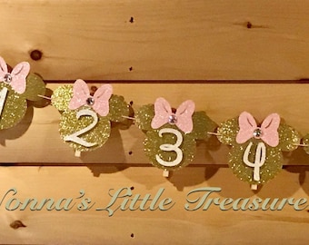 Minnie Mouse First Year Photo Banner, Pink and Gold Glitter