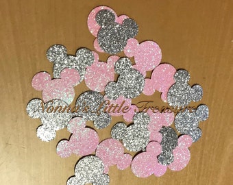 Pink and Silver Minnie Mouse Glitter Confetti, Birthday Party Decor, 100 Piece