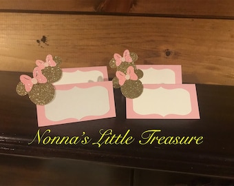 Minnie Mouse Place Cards,Pink And Gold Minnie Mouse Food Cards,,Minnie Mouse Pink And Gold Birthday,Minnie Mouse Buffet Cards