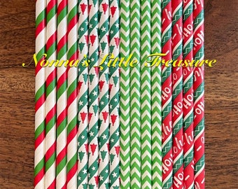 Christmas Paper Straws, Holiday Party Decor (Set of 25)
