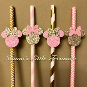 Minnie Mouse Straws,Pink and Gold Minnie Mouse,Minnie MousePaper Str Birthday,Minnie Mouse Birthday Decoration,Baby Shower,First Birthday