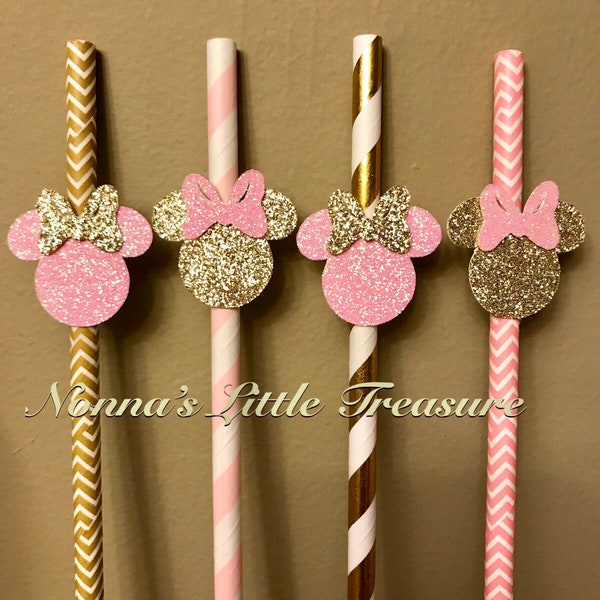 Minnie Mouse Straws,Pink and Gold Minnie Mouse,Minnie MousePaper Str Birthday,Minnie Mouse Birthday Decoration,Baby Shower,First Birthday