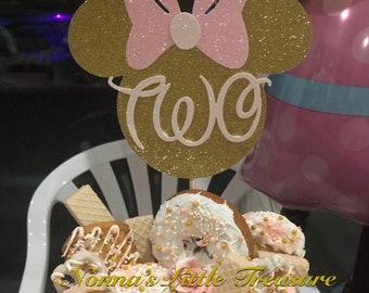 Minnie Mouse Centerpiece Stick,Cake Topper,Pink And Gold Minnie Mouse,Cake