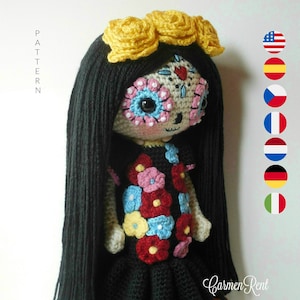 Calavera De Azúcar - Patrón De Ganchillo Muñeca Amigurumi