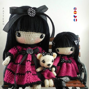 Leila 17" , Pippa 11 1/2 " and their Teddy Bear- Amigurumi Doll Crochet Pattern PDF