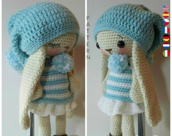Penelope. Bunny - Amigurumi Doll Crochet Pattern PDF. Removable clothes.