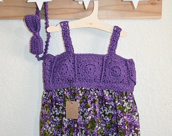 Crochet Cotton Girl Dress and Headband. 2-3 years.