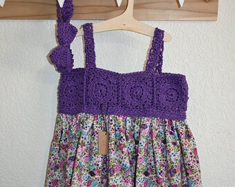 Crochet Cotton Girl Dress and Headband, 7-8 years.