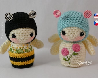 Bee and Butterfly. Chibi Collection. Amigurumi Doll Crochet Pattern
