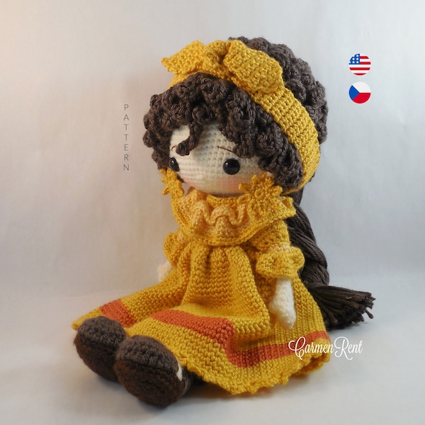 Schema per bambola all'uncinetto Amigurumi PDF. Vestiti rimovibili.