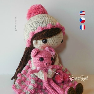 May and her piglet-Amigurumi Doll Crochet Pattern PDF