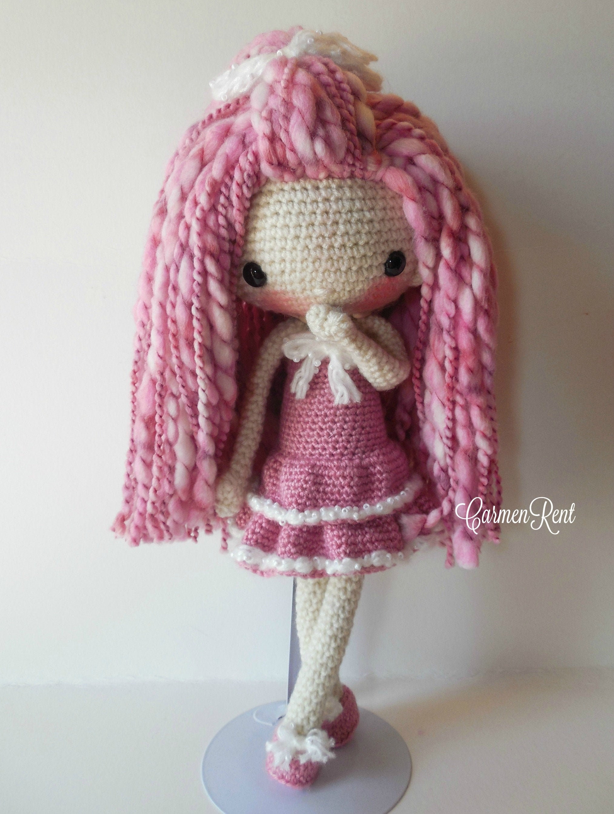 Original Dammit Doll - 12 Hard to Find pink paisley Pattern, pink yarn  hair