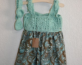 Crochet Cotton Baby Girl Dress and Headband.1-2 years.