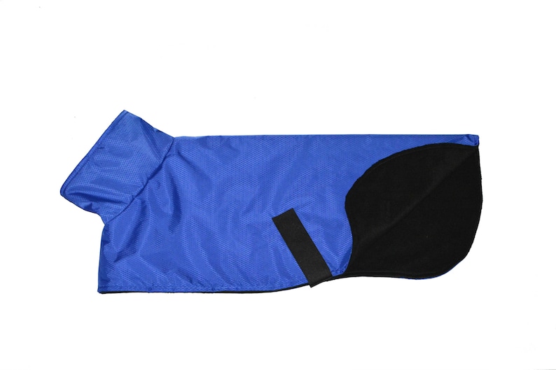 BlueGum Design Grey or Black Polar Fleece Lining Greyhound Raincoat Blue Diamond Pattern Waterproof Ripstop