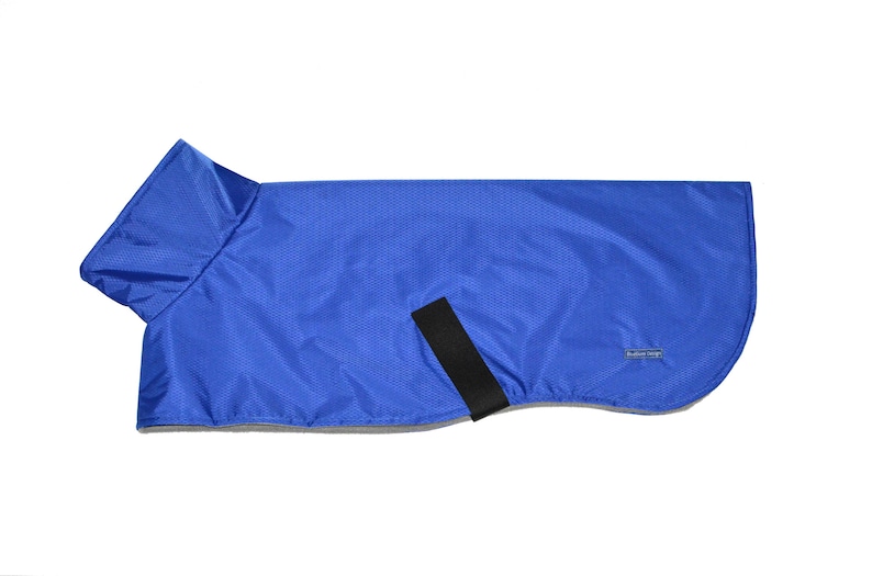 BlueGum Design Grey or Black Polar Fleece Lining Greyhound Raincoat Blue Diamond Pattern Waterproof Ripstop