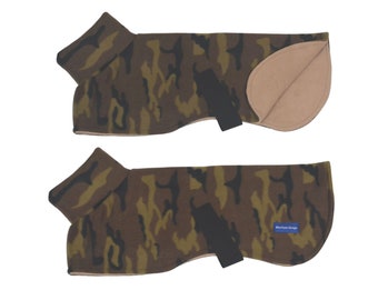 Abrigo para whippet talla pequeña - Forro polar camuflado - Diseño BlueGum