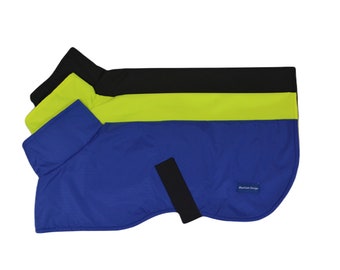 Whippet Raincoat - Black, Neon Yellow and Blue - with Polar Fleece Lining - Medium & Small Size- BlueGum Design