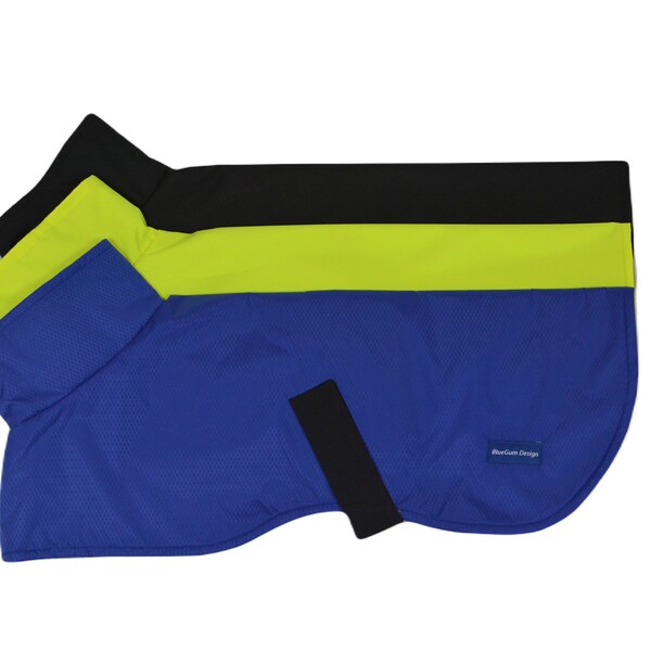 Whippet Raincoat - Black, Neon Yellow and Blue - with Polar Fleece Lining - Medium & Small Size- BlueGum Design