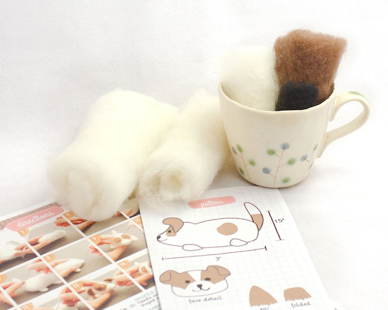 Needle Felting Kit DIY Dog Jack Russell // Cute Needle Felted Animal // Easy Beginner Needle Felt Craft Kit // Perfect Gifts for Crafters image 2