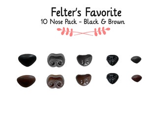 Animal Noses Assortment Variety Pack - 10 Noses | Black, Brown, Pink Fake Nose for Needle felt sculptures, felt animals, dolls, amigurumi