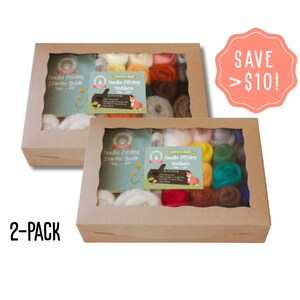 2-Pack Needle Felting Starter Kit | Natural & Animal or Classic Colors | Wool Roving | Beginners Needle Felting Kit | DIY Felting Kit