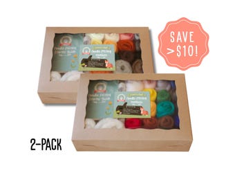 2-Pack Needle Felting Starter Kit | Natural & Animal or Classic Colors | Wool Roving | Beginners Needle Felting Kit | DIY Felting Kit