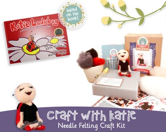 Needle Felting Kit DIY - Katie Ladybug // Cute Wool Needle Felted Character // Easy Beginner Felt Craft Kit // Perfect Mindful Activity