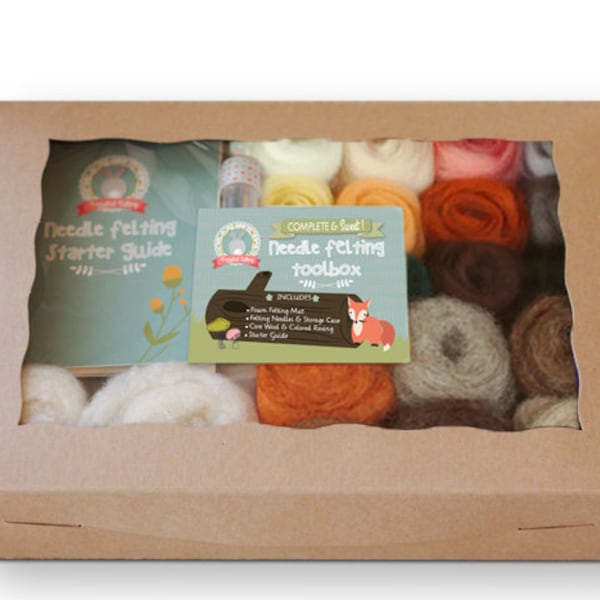 Needle Felting Starter Kit | Natural & Animal Colors | Wool Roving | Beginners Needle Felting Kit | DIY Felting Kit | Felt Amigurumi Kit