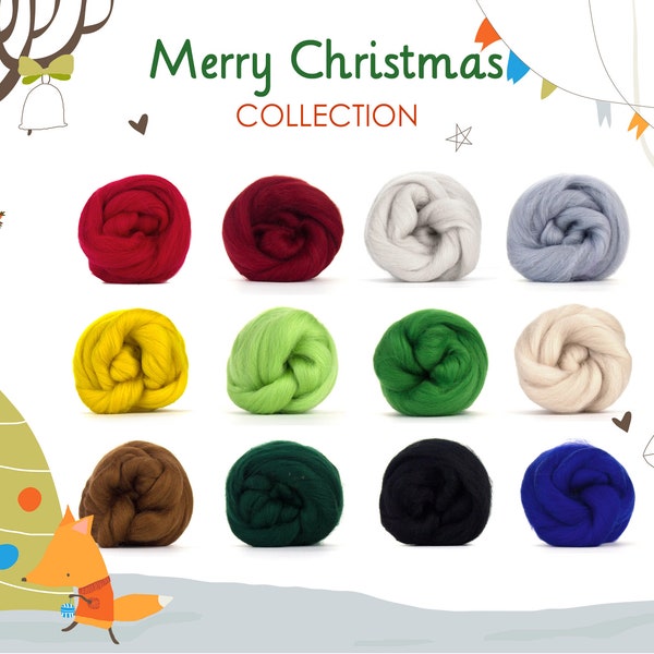 Felting Wool Variety Pack - Christmas Holiday Color Set -  Roving for Needle Felting, Spinning & Crafting | Merino Corriedale
