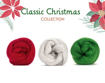 Felting Wool Variety Pack - Classic Christmas Colors 3oz - Holiday Assorted Color Set | Roving for Needle Felting, Spinning & Crafting