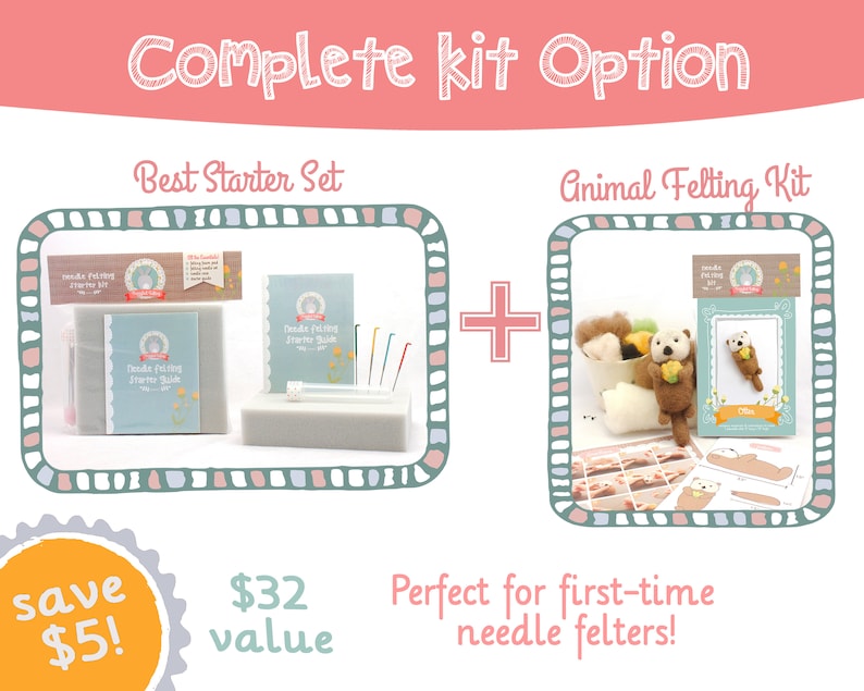 Shells Needle Helting Needle Felting Kit DIY - Sea Otter & Shell // Cute Wool Needle Felted ...