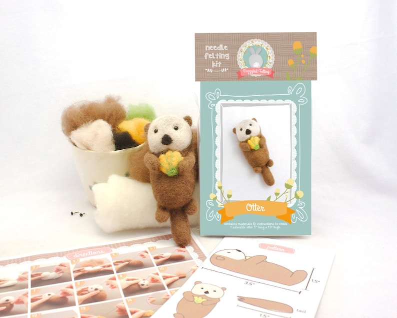 Shells Needle Helting Needle Felting Kit DIY - Sea Otter & Shell // Cute Wool Needle Felted ...