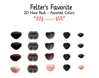 Animal Noses Assortment Variety Pack - 20 Noses | Black, Brown, Pink Fake Nose for Needle felt sculptures, felt animals, dolls, amigurumi