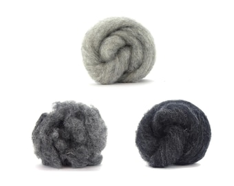 Gray Blend Wool Batt for Needle Felting  | Felting Wool | Corriedale Batt / Sliver for Needle Felted Animal Fur - 1 oz.