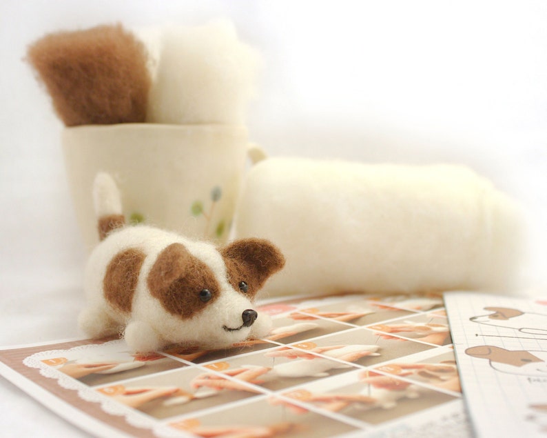 Needle Felting Kit DIY Dog Jack Russell // Cute Needle Felted Animal // Easy Beginner Needle Felt Craft Kit // Perfect Gifts for Crafters image 4