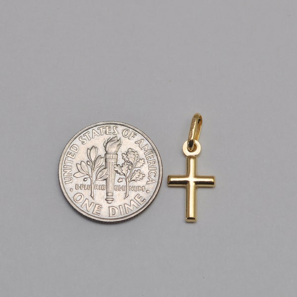 18K gold small reversible plain cross / pendant