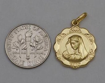 14K gold 17 mm Virgin Mary ( Madonna ) medal / pendant