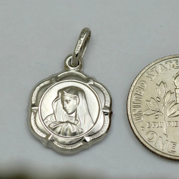 Médaille / pendentif de la Vierge Marie en or blanc 10 carats